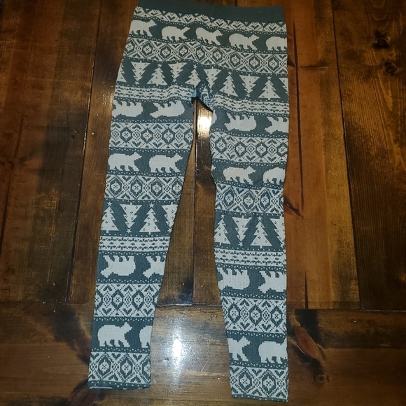 CHRISTMAS fleece leggings green cream Large - Picture 2 of 12